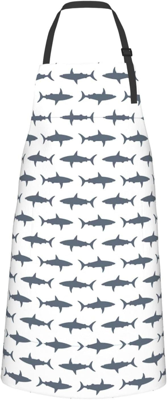 fish and shark print Waterproof apron with pocket adjustable cooking apron for adult kitchen bibs to bake
