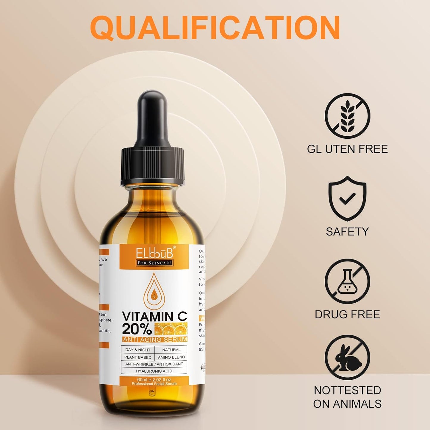 Premium 20% Vitamin C Serum For Face with Hyaluronic Acid, Retinol & A