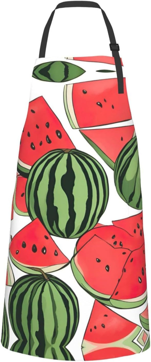 Red Watermelon print Waterproof chef's apron with pocket apron for kitchen cooking baking barbecue and gardening