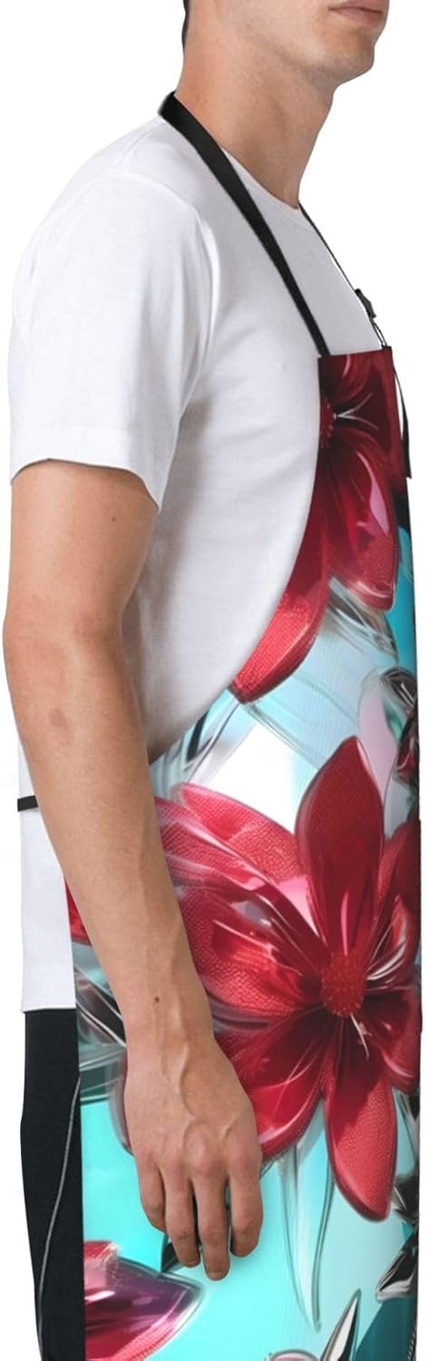 flower stained glass print Waterproof chef's apron with pocket apron for kitchen cooking baking barbecue and gardening