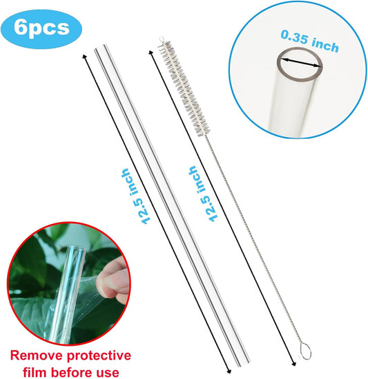 6 Pack Replacement Straw for Stanley Adventure Quencher 40 oz 30 oz Cup Tumbler, Reusable Straws for Stanley 40 oz & Simple Modern Tumbler with Handle, with Cleaning Brush for Stanley Cup Accessories