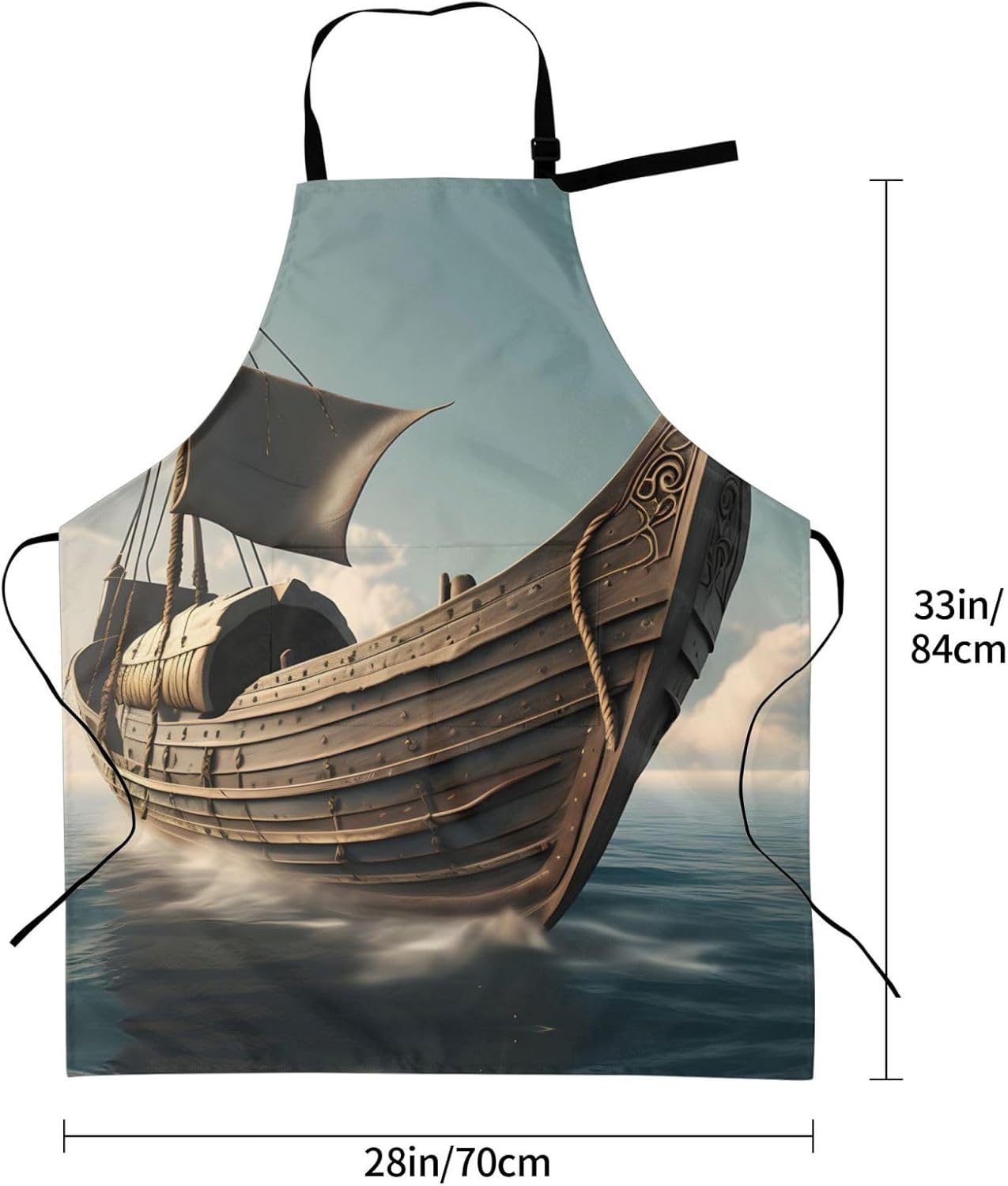Old Viking Boat Print Laundry apron 28x33 In Waterproof Kitchen Apron with Pockets for Cooking Baking