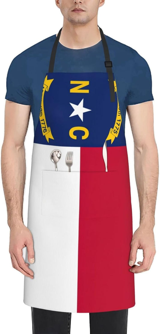 North Carolina state flag print Waterproof apron with pocket adjustable cooking apron for adult kitchen bibs to bake