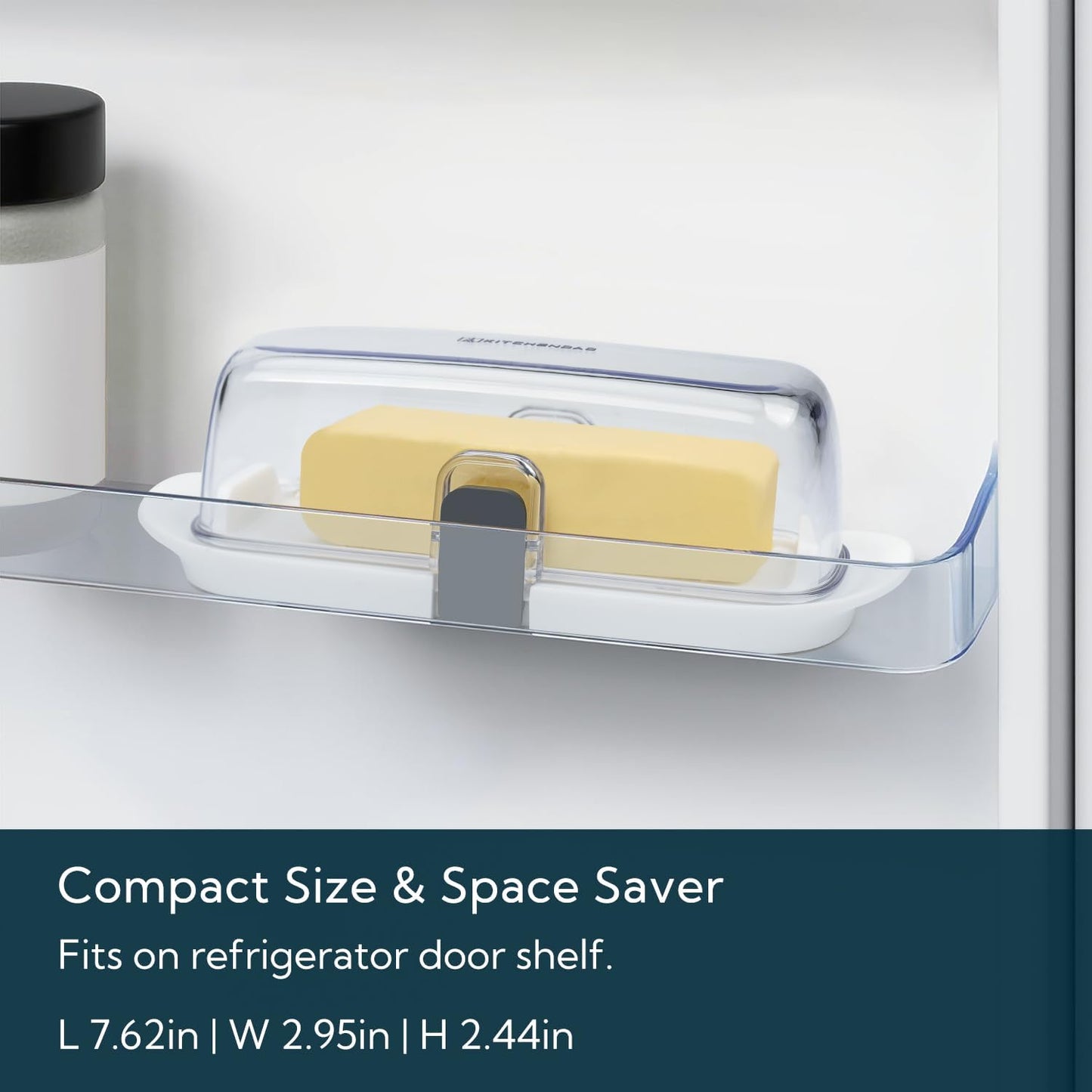 KITCHENDAO One-handed Airtight Butter Dish with Lid for Countertop and Refrigerator Door Shelf, Butter Holder with One Press to Open/Close Secure Latching Buckle for West/East Coast Butter (White)