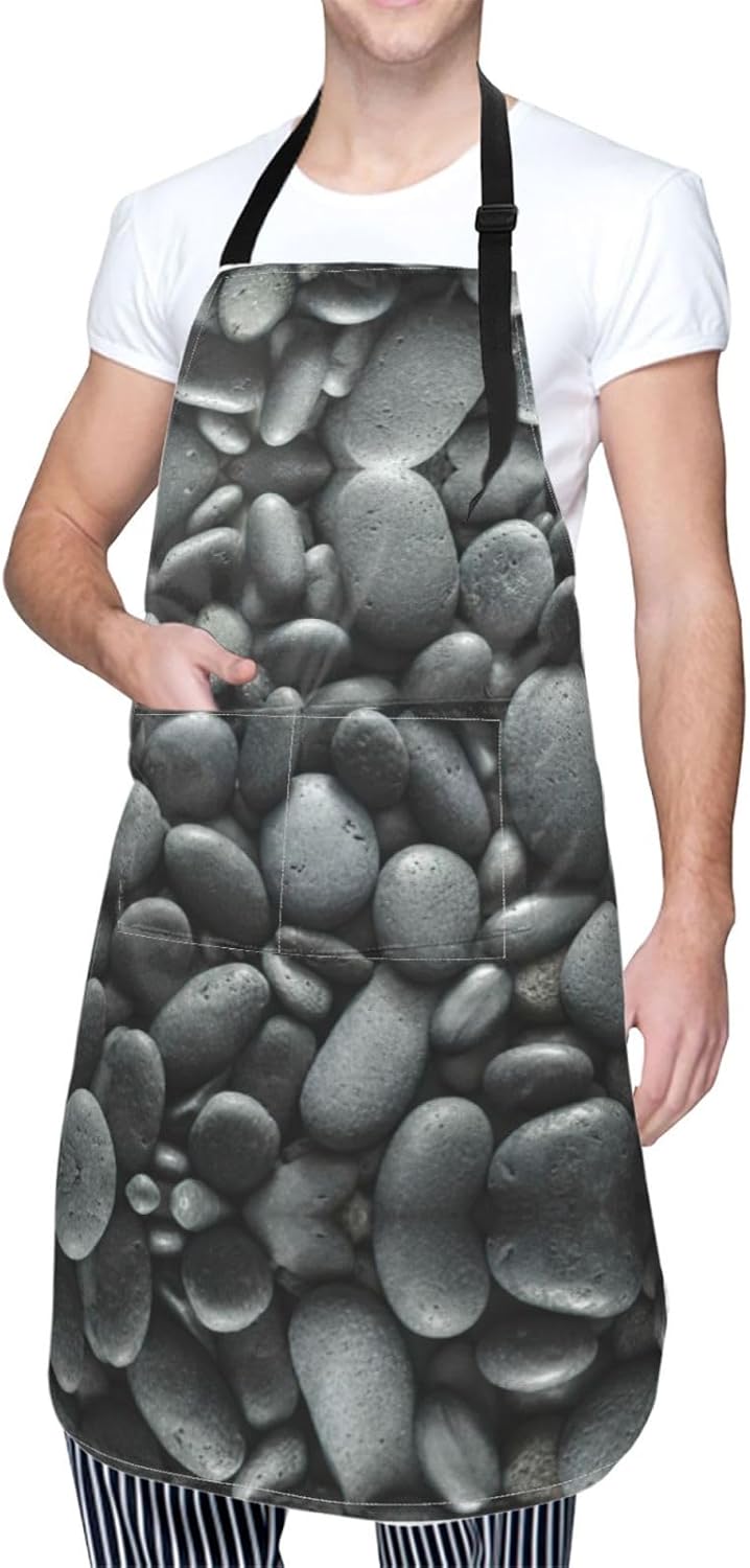 Many Black Pebbles Print Laundry apron 28x33 In Waterproof Kitchen Apron with Pockets for Cooking Baking