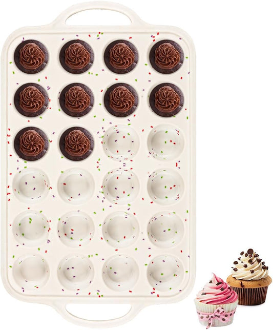 Silicone Mini Muffin Pan With Metal Reinforced Frame - 24 Cups Durable