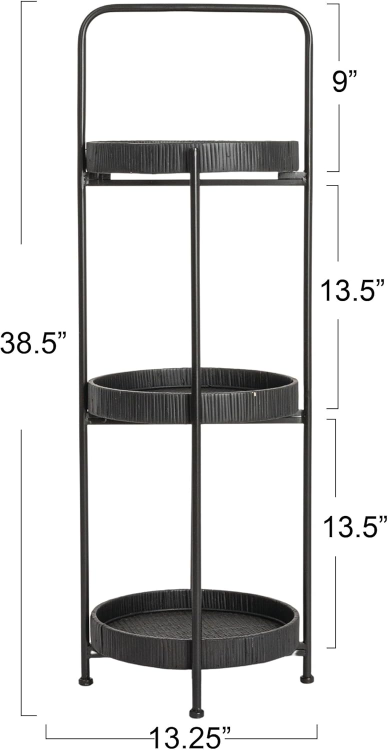 Creative Co-Op Modern Arched Metal Plant Stand or Shelf with 3 Round Removable Rattan Trays, Black