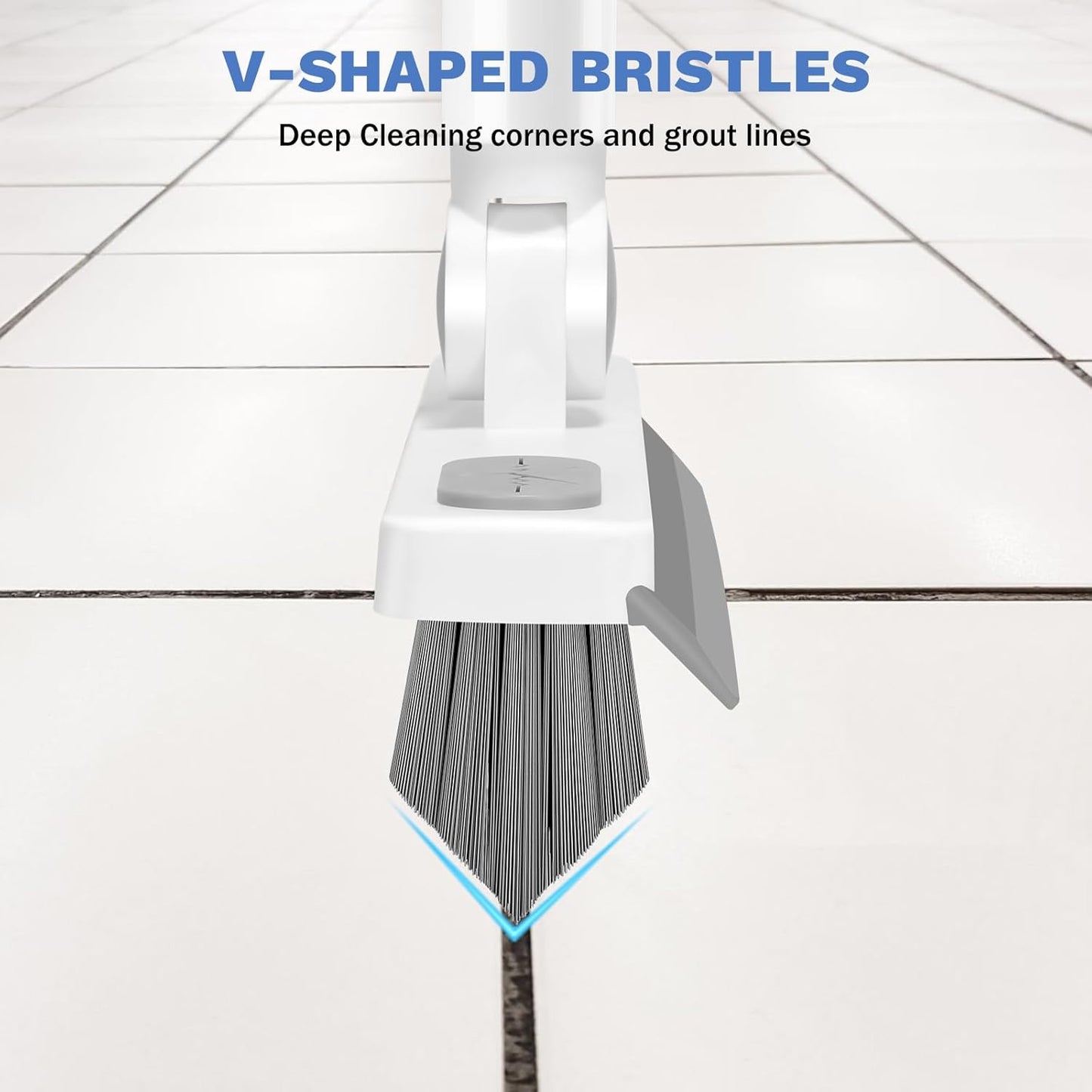 SetSail Grout Cleaner Brush with Long Handle, V-Shaped Floor Scrub Brush Swivel Grout Brush Stiff Bristle Floor Grout Scrubber for Bathroom, Tile Line, Crevice, Kitchen, Wall, Deck, Garage, White Grey