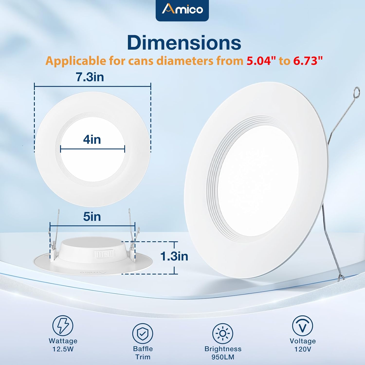 Amico 4 Pack 5/6 inch 5CCT LED Recessed Lighting, Dimmable, 12.5W=100W