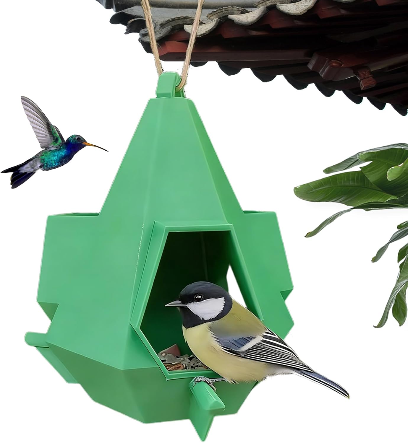 Bird Feeder - Decorative Hangable Nest Shelter, Hummingbird Feeder for Yard Viewing, Garden Avian Sanctuary, Shatterproof ABS with Wide-Mouth Port, Wildlife Observation Station for Feeding