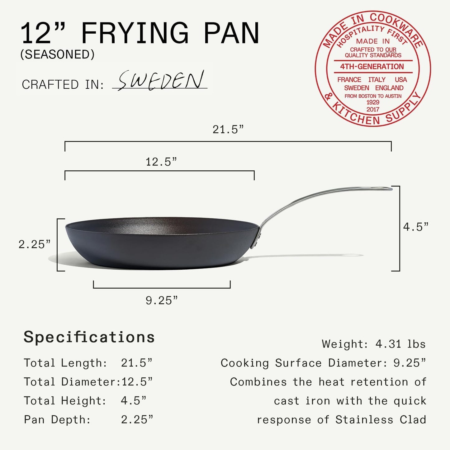 Made In Cookware | Seasoned 12" Blue Carbon Steel Frying Pan - (Like C