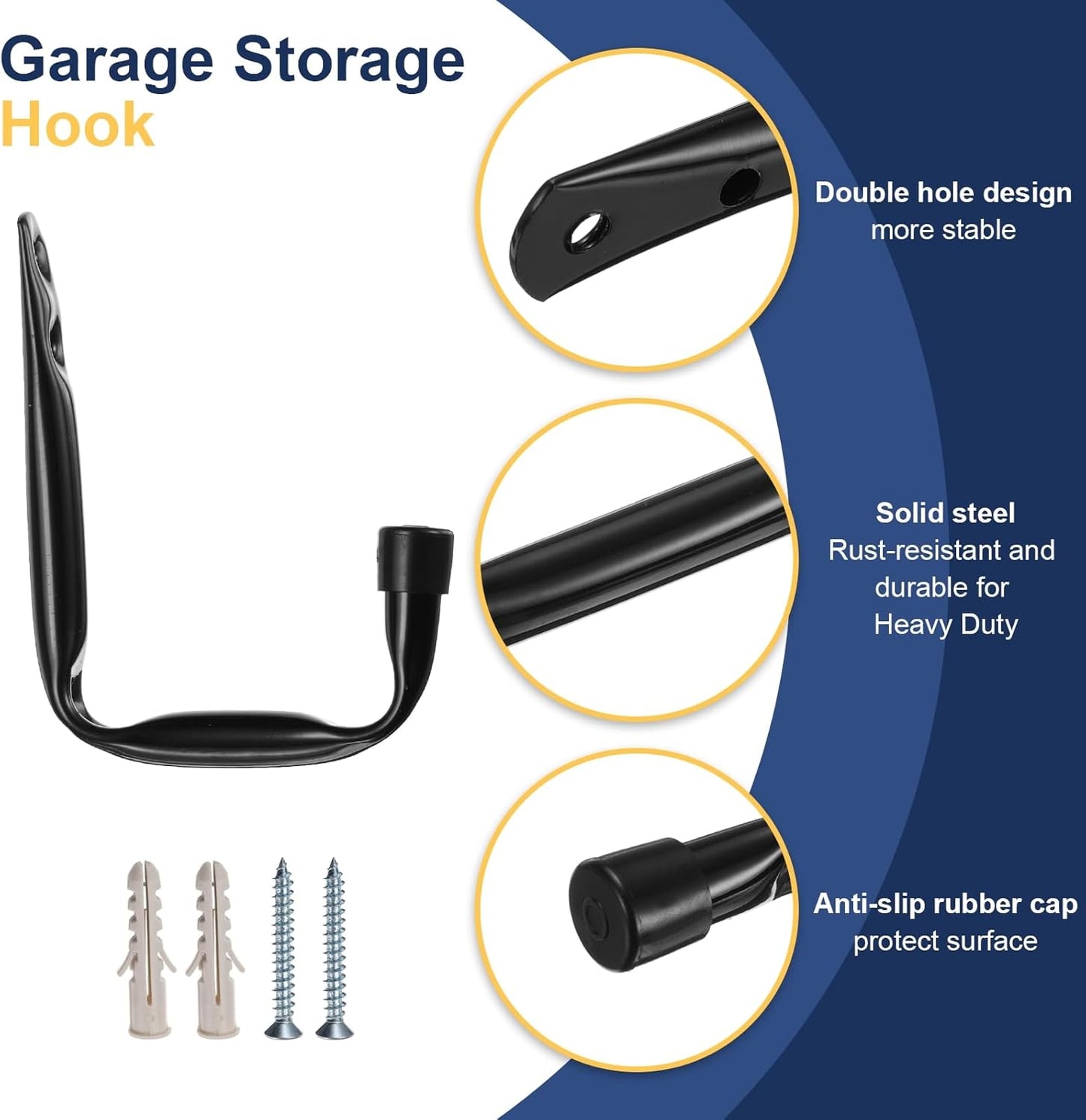 HARFINGTON 10pcs J Shaped Garage Storage Hooks 4.5" x3.5" Metal Anti-Rust J Utility Hangers Wall Ceiling Hooks for Hanging Bicycle Cords Garden Tools, Black