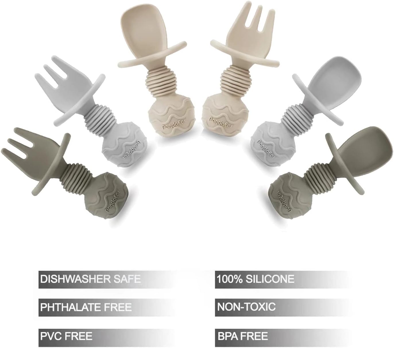 PandaEar 6 Pack Silicone Baby Spoons and Fork Feeding Set- Anti-Choke 