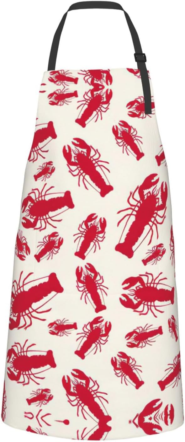 Red Lobster Print Laundry apron 28x33 In Waterproof Kitchen Apron with Pockets for Cooking Baking