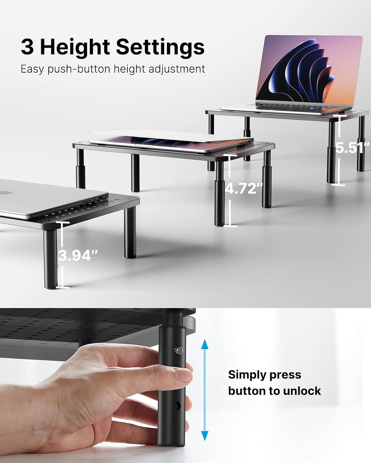 HUANUO Monitor Stand, Monitor Stand Riser 3 Height Adjustable, Monitor