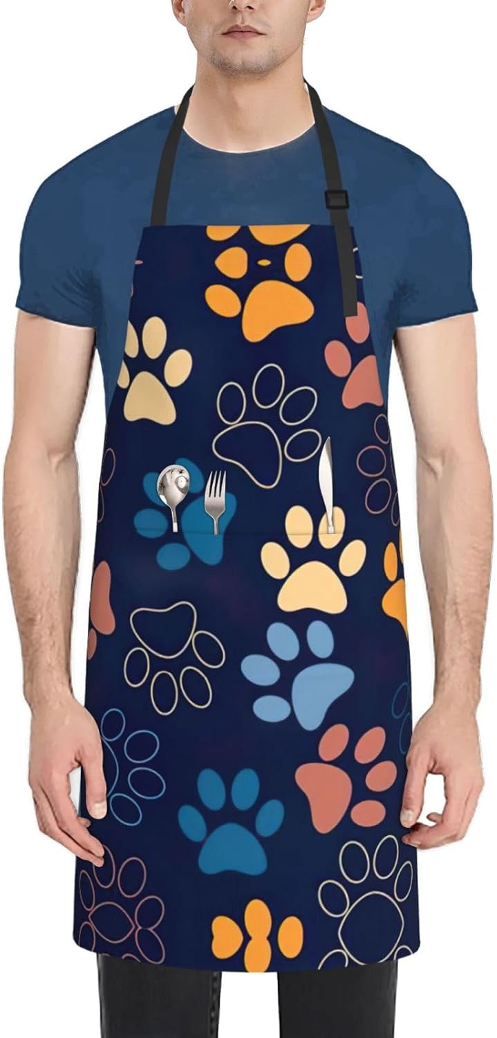 Cute dog paw Print Laundry apron 28x33 In Waterproof Kitchen Apron with Pockets for Cooking Baking