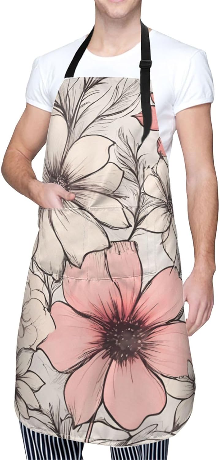 YANYU flower Print 28x33 In Kitchen Apron Stylish Chef Apron with Pock