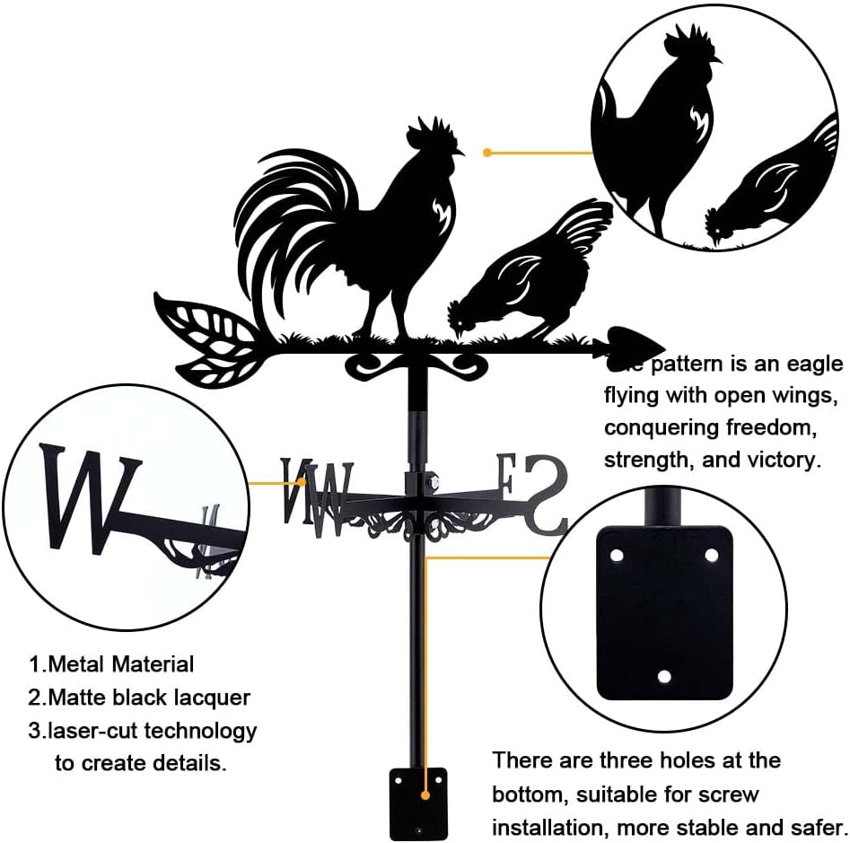 SUPERDANT Rooster Weathervanes Animal Metal Weathervane Black Weather Vanes for Yard Garden Art Decor for Roof Indicators Metal Rooster Wind Vanes Outdoor Farm Barn Sheds Garden Patio Decoration