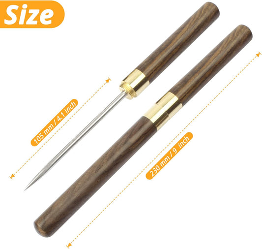Stainless Steel Ice Pick, 9 inch Pick Tool with Safety Cover, Non-slip Wooden Handle Pick for Bars, Kitchen, Bartender Breaking Ice (M, Wood Color)