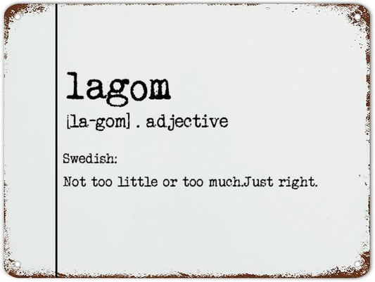 Lagom Definition Metal Sign Lagom Definition Typography Aluminum Metal Sign Vintage Metal Wall Sign Rustic Wall Art for Home Man Cave Door Porch Garden Party 12x16 inch
