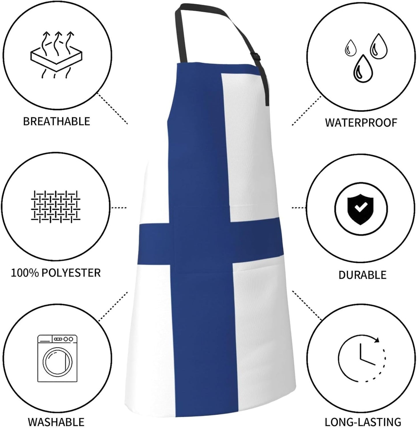 Finnish flag Print 28 x 33in Waterproof Apron with Pockets Fashionable Versatile Smock for Baking