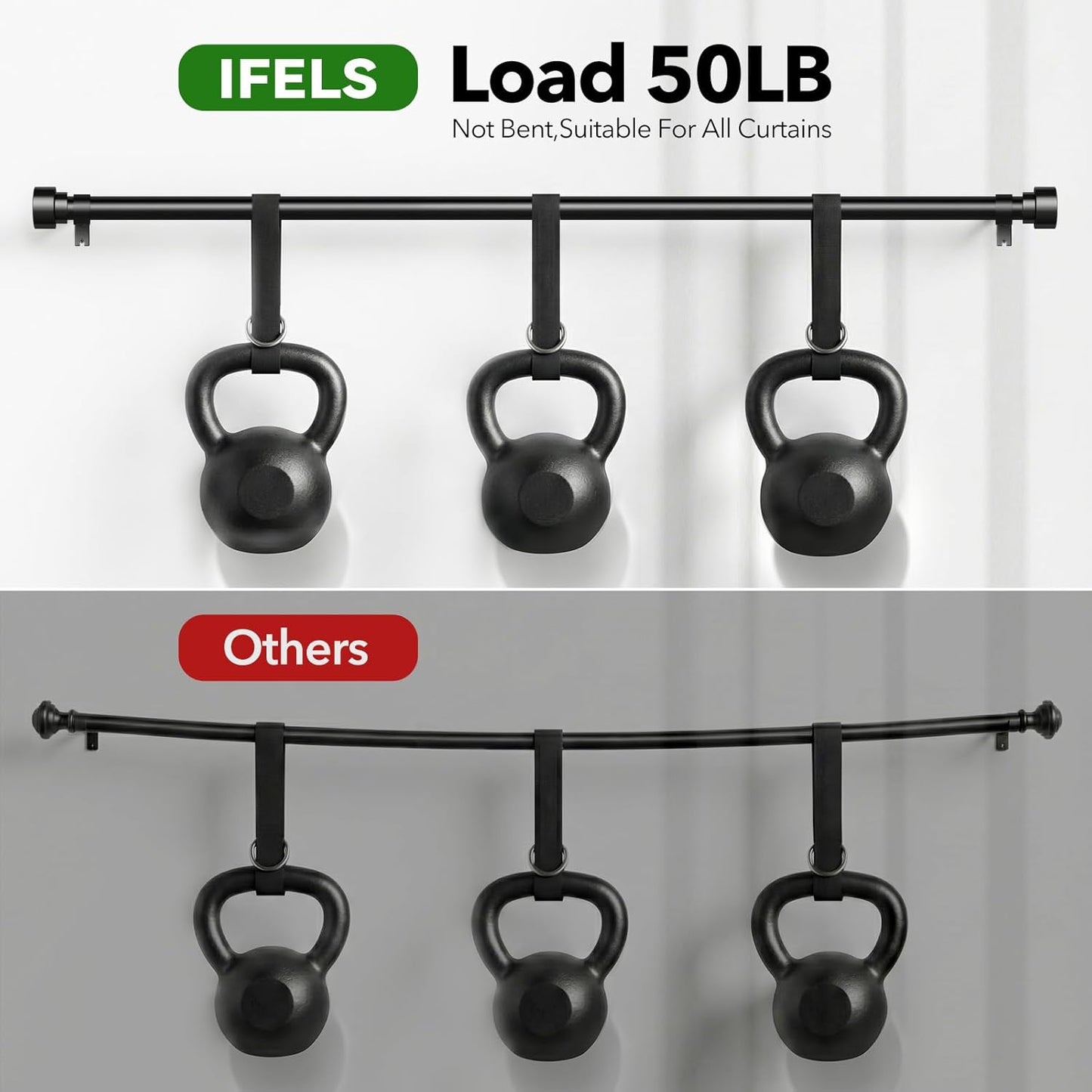 Heavy Duty Curtain Rods for Windows 66 to 120 Inch,1 Inch Adjustable Black Curtain Rod with Easy Installation and Modern Design,Decorative Long Drapery Rods with Metal Finials (A1,Black,30-120")
