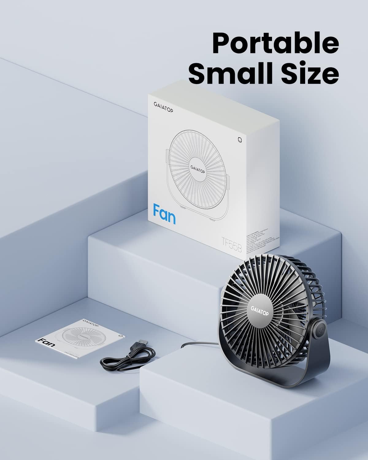 Gaiatop USB Desk Fan, 3 Speeds Strong Airflow, 5.5 Inch Portable 90° R