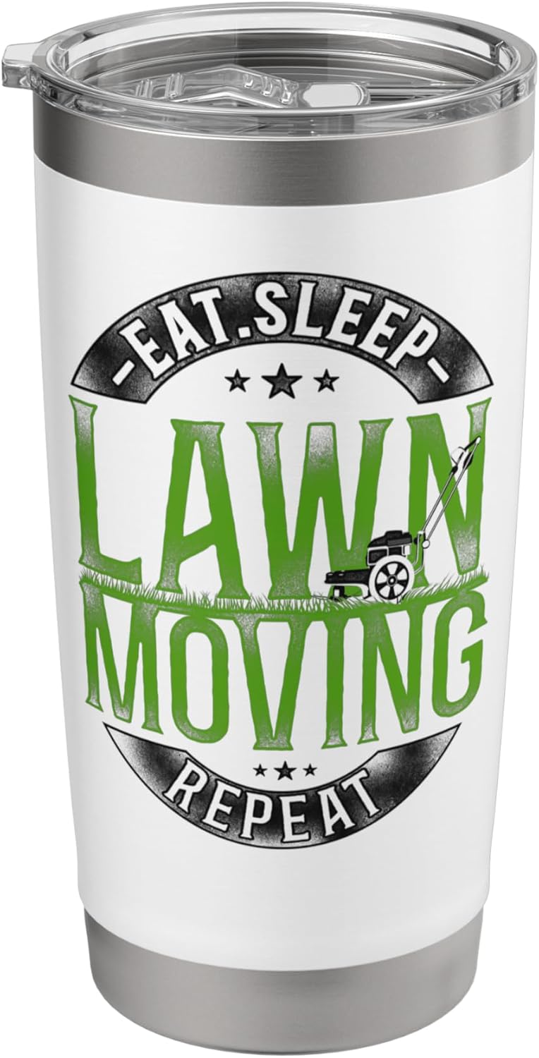 Lawn Mower Mowing Dad Father Landscaper Vintage Eat Sleep Stainless Steel Insulated Tumbler