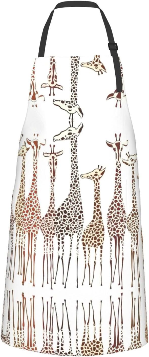 Cute Wild Cartoon Giraffes Print Laundry apron 28x33 In Waterproof Kitchen Apron with Pockets for Cooking Baking