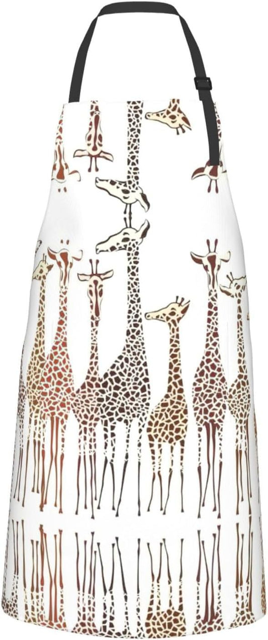 Cute Wild Cartoon Giraffes Print Laundry apron 28x33 In Waterproof Kitchen Apron with Pockets for Cooking Baking