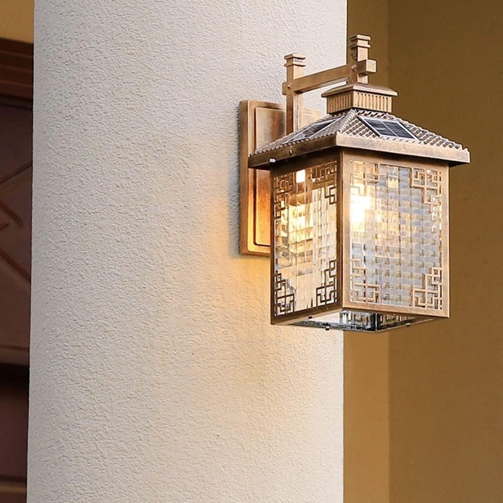 Wall Light Waterproof Solar Mount Lighting Aluminum Outdoor Sconce Sun Powered Lamp Fixtures for Garden Villa Garage Decor Gold Chandelier Ceiling(Gold)