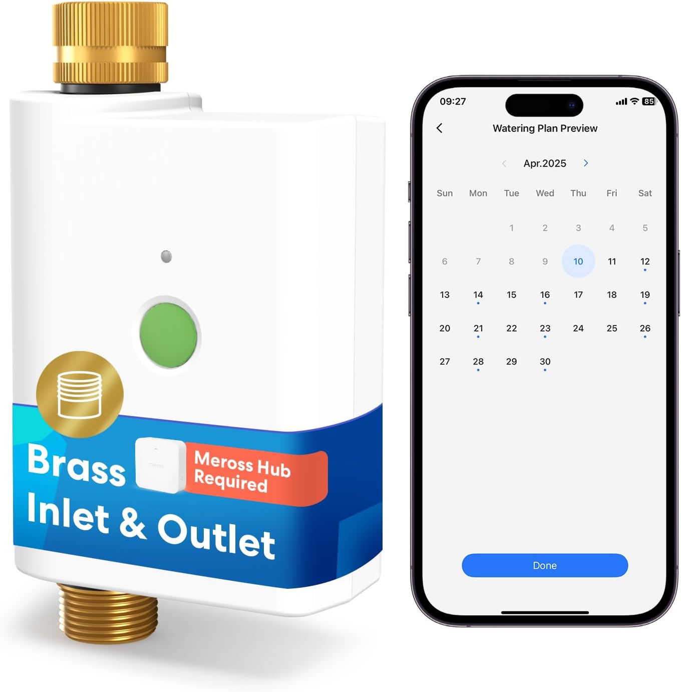 meross WiFi Water Hose Timer, Smart Sprinkler Timer with Brass Inlet &