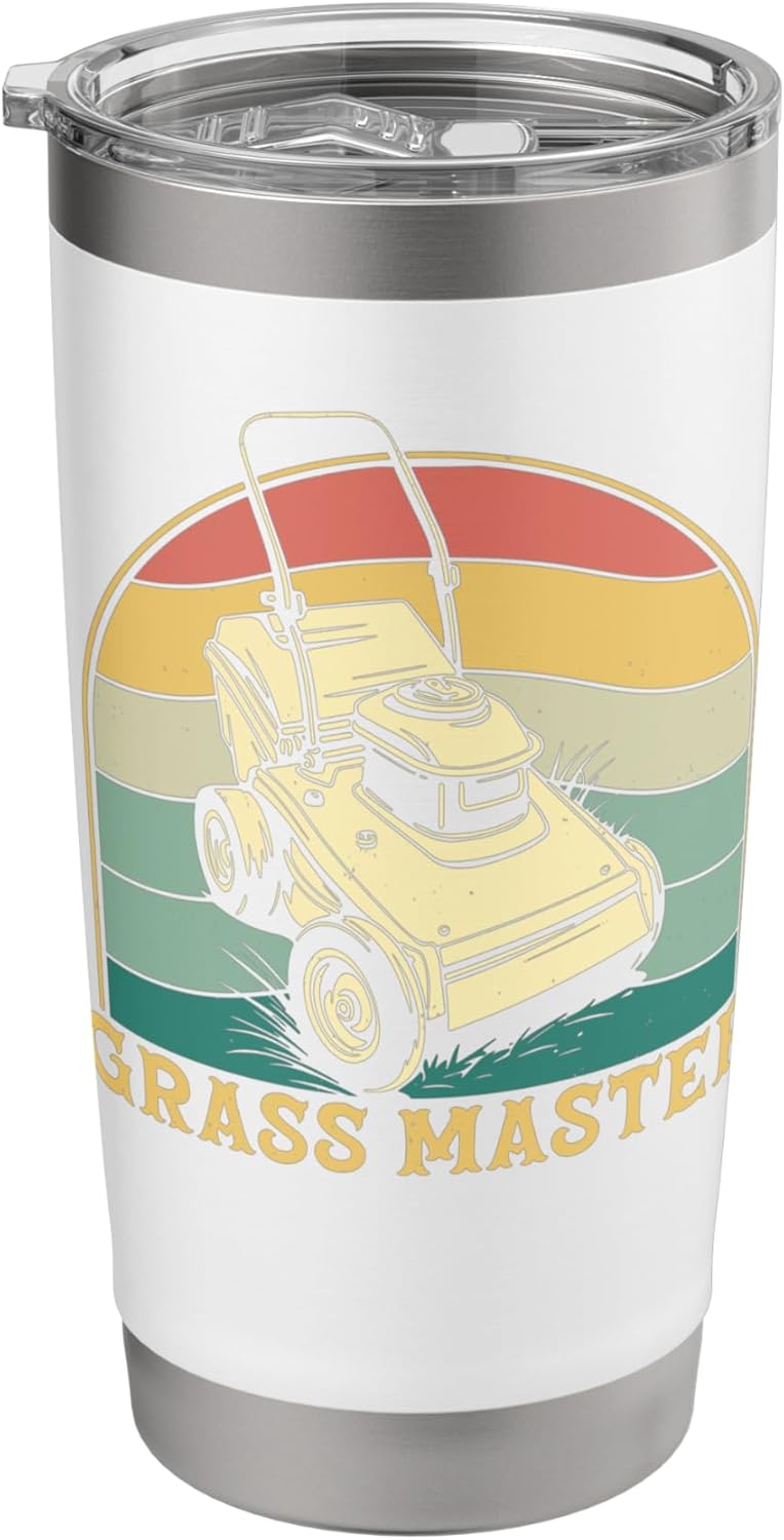 Retro Vintage Grass Master Lawn Mowing Funny Lawn Mower Stainless Steel Insulated Tumbler