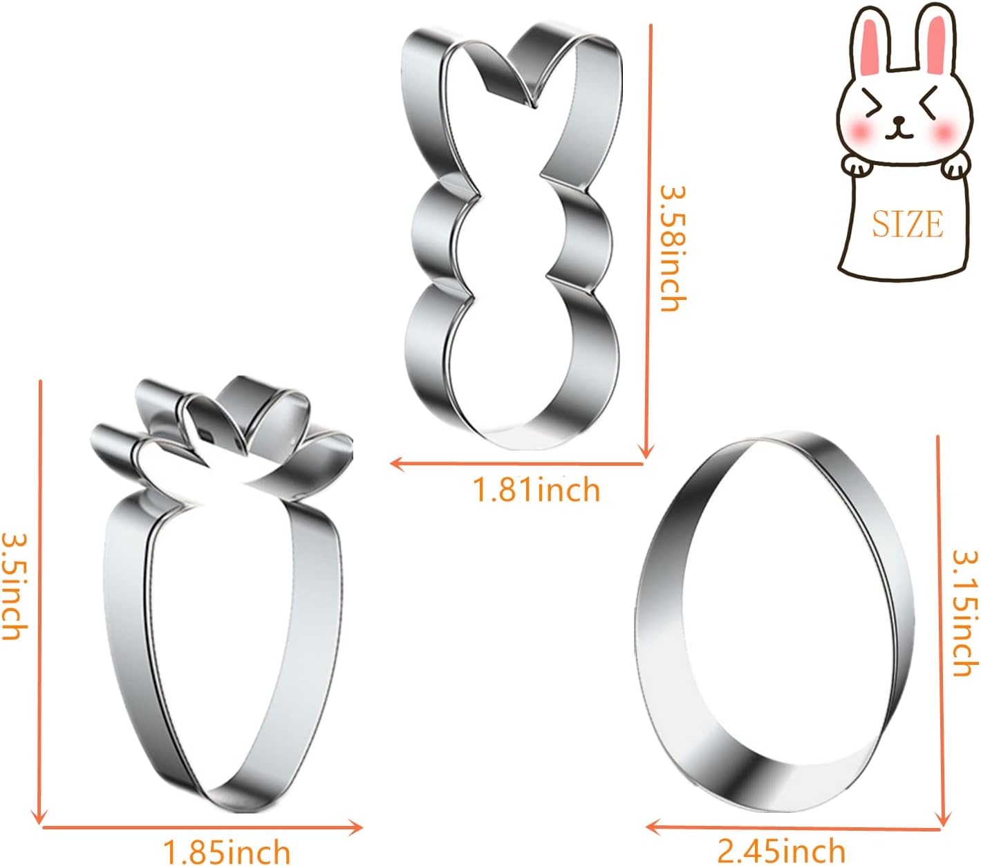 Easter Cookie Cutters, 3 Pieces Carrot Egg Bunny Rabbite Shapes Metal Cookie Cutters Stainless Steel Sets Holiday Themed Baking Kit