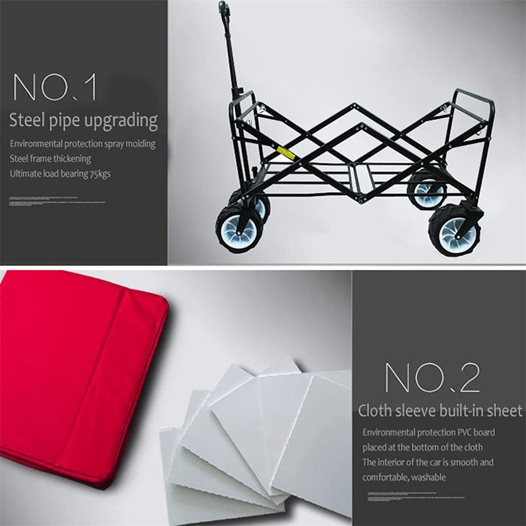 JSEIAJB Outdoor Camping Pull Cart Portable Folding Trolley 600d Oxford Cloth Waterproof Four-Wheel Hand Cart(D)