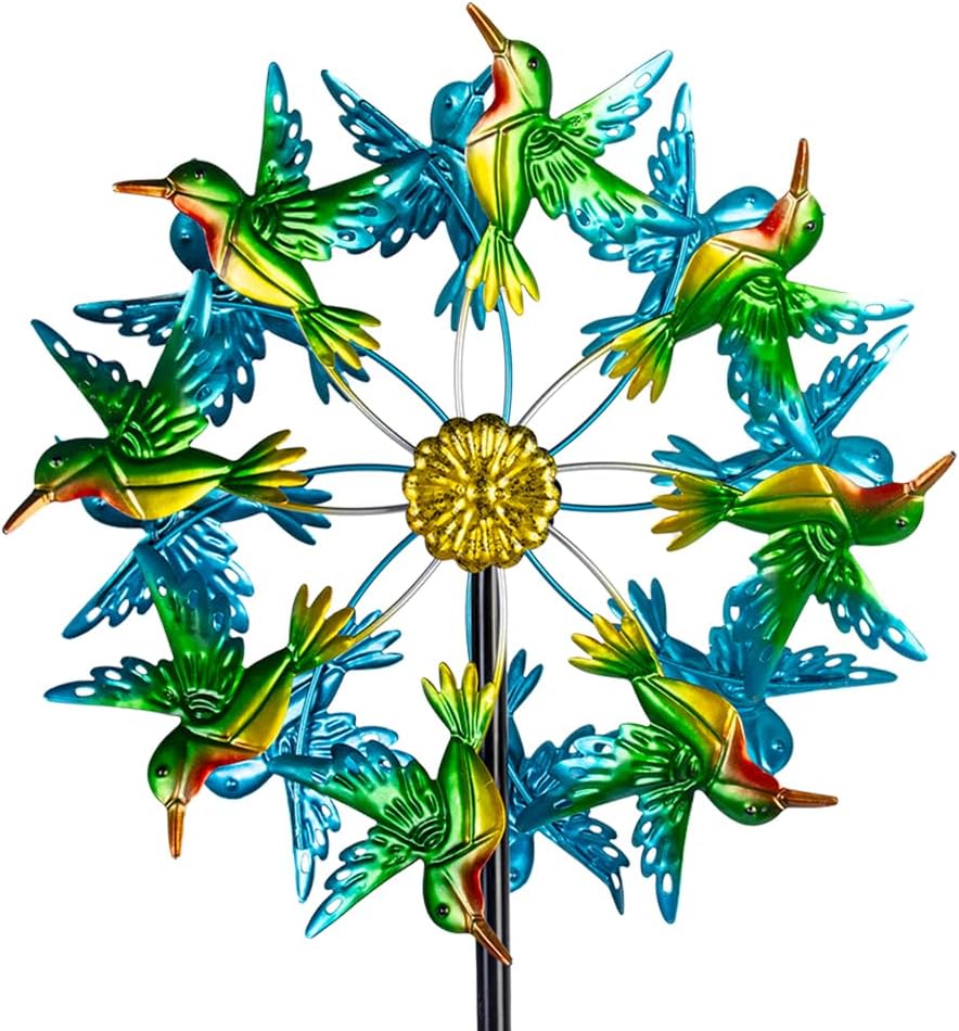 Viveta Wind Spinners for Yard and Garden, Hummingbird Wind Spinners with Metal Stake, 57.5" Double Wind Spinner Yard Art Decor for Patio Lawn Garden