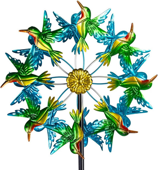 Viveta Wind Spinners for Yard and Garden, Hummingbird Wind Spinners with Metal Stake, 57.5" Double Wind Spinner Yard Art Decor for Patio Lawn Garden
