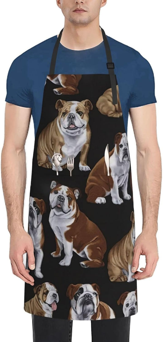 English Bulldogs print Waterproof apron with pocket adjustable cooking apron for adult kitchen bibs to bake