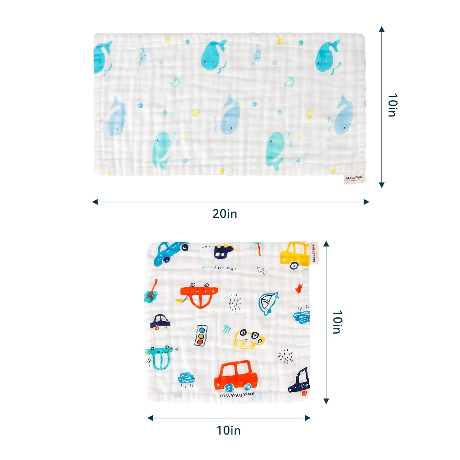 Maliton Muslin Baby Burp Cloths 6 Pack Large 20''x10'' 100% Cotton Bur