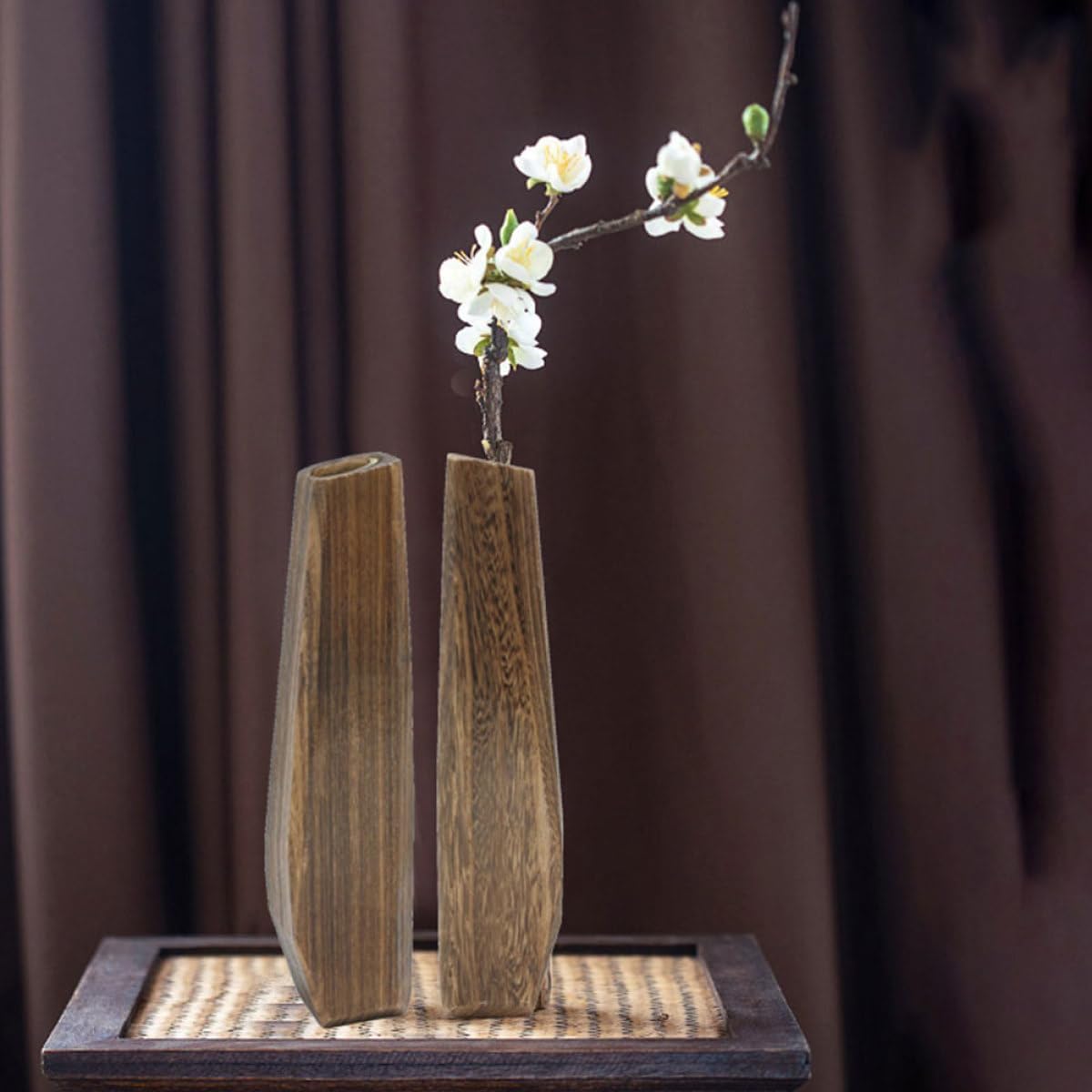 BESTOYARD Wooden Vase for Hydroponic Plants 7x6x29.5cm Leakproof Paulownia Wood Flower Pot Creative Desktop Decoration Home and Office Tabletop Planter