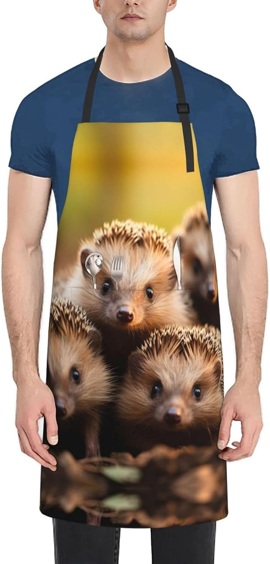 hedgehogs print Waterproof apron with pocket adjustable cooking apron for adult kitchen bibs to bake