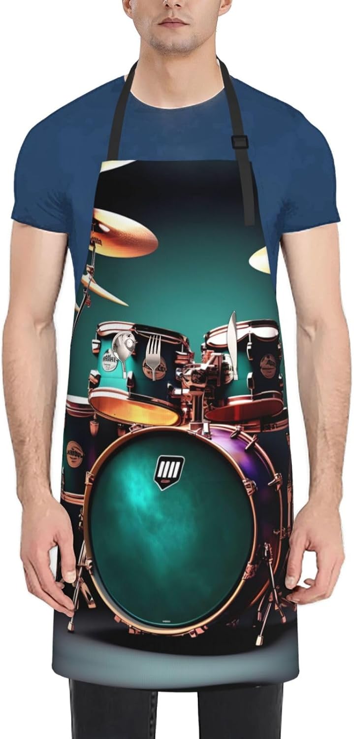 Cool Drum Set print Waterproof apron with pocket adjustable cooking apron for adult kitchen bibs to bake