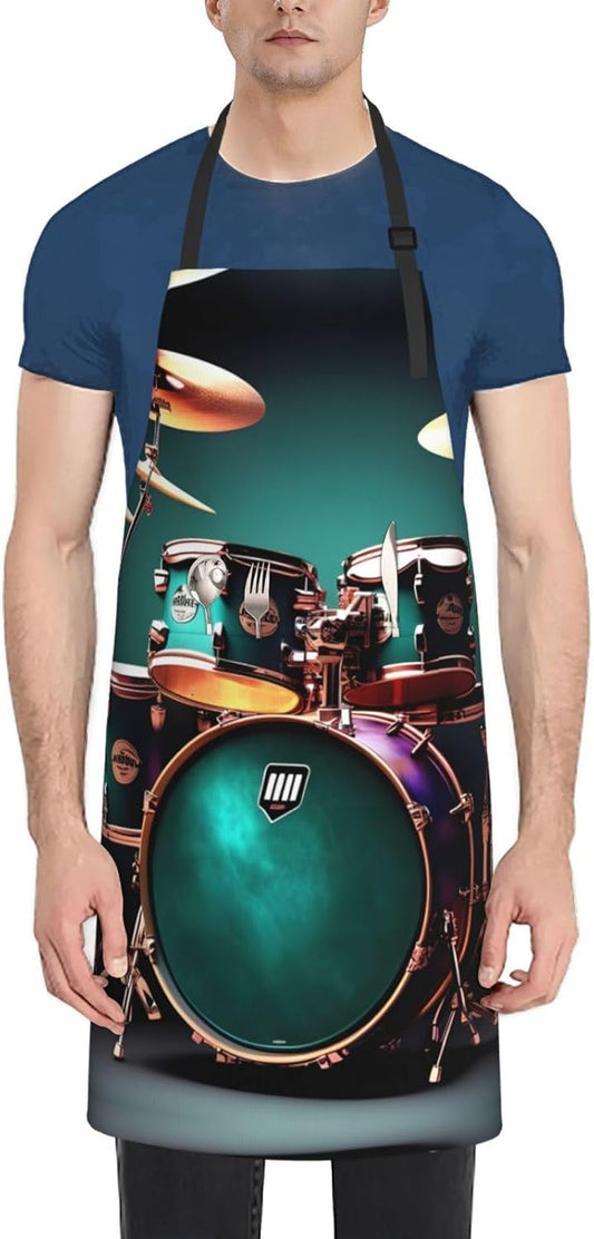 Cool Drum Set print Waterproof apron with pocket adjustable cooking apron for adult kitchen bibs to bake