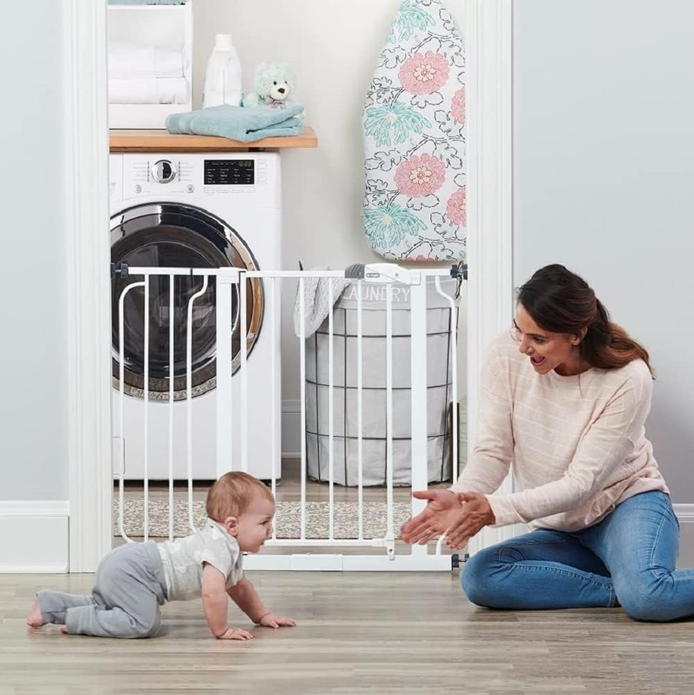Regalo Safety 29-38.5" Baby Gate for Doorways & Bottom of Stairs, Pressure Mounted Baby Gate with Door for Babies, Toddlers & Pets, Tested & Safe for 30 Years, American Designed, American Owned, White