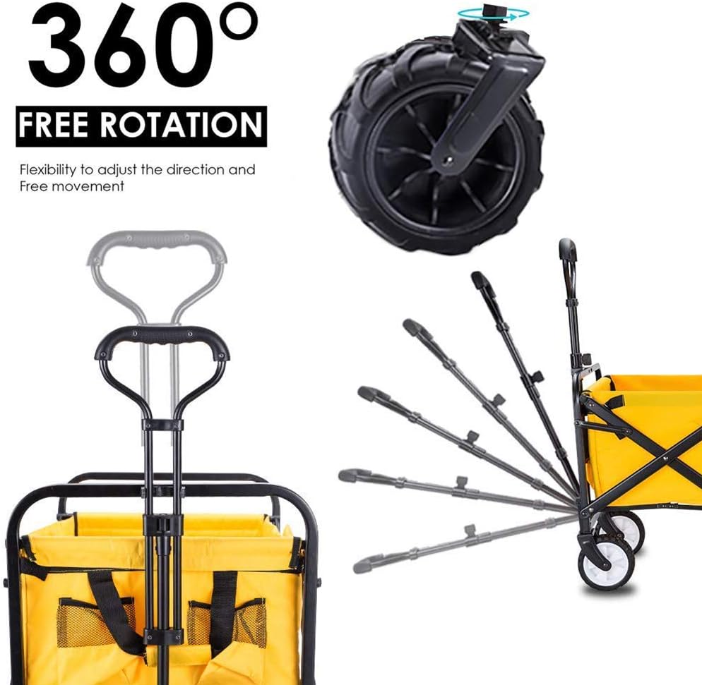 Garden Roly Foldable Cart High Durability Holiday Trolley Pull Truck Transporter with Brake Wheels Foldable 90kg/198lb Capacity Shopping Cart (E: Green) (F: Red) (B: Yellow)