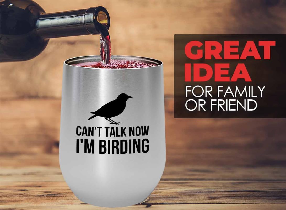 Birding SIlver Edition Wine Tumbler 12oz - I'm birding - Bird Feeder Backyard Birdwatcher Gifts Birding Bird Lover