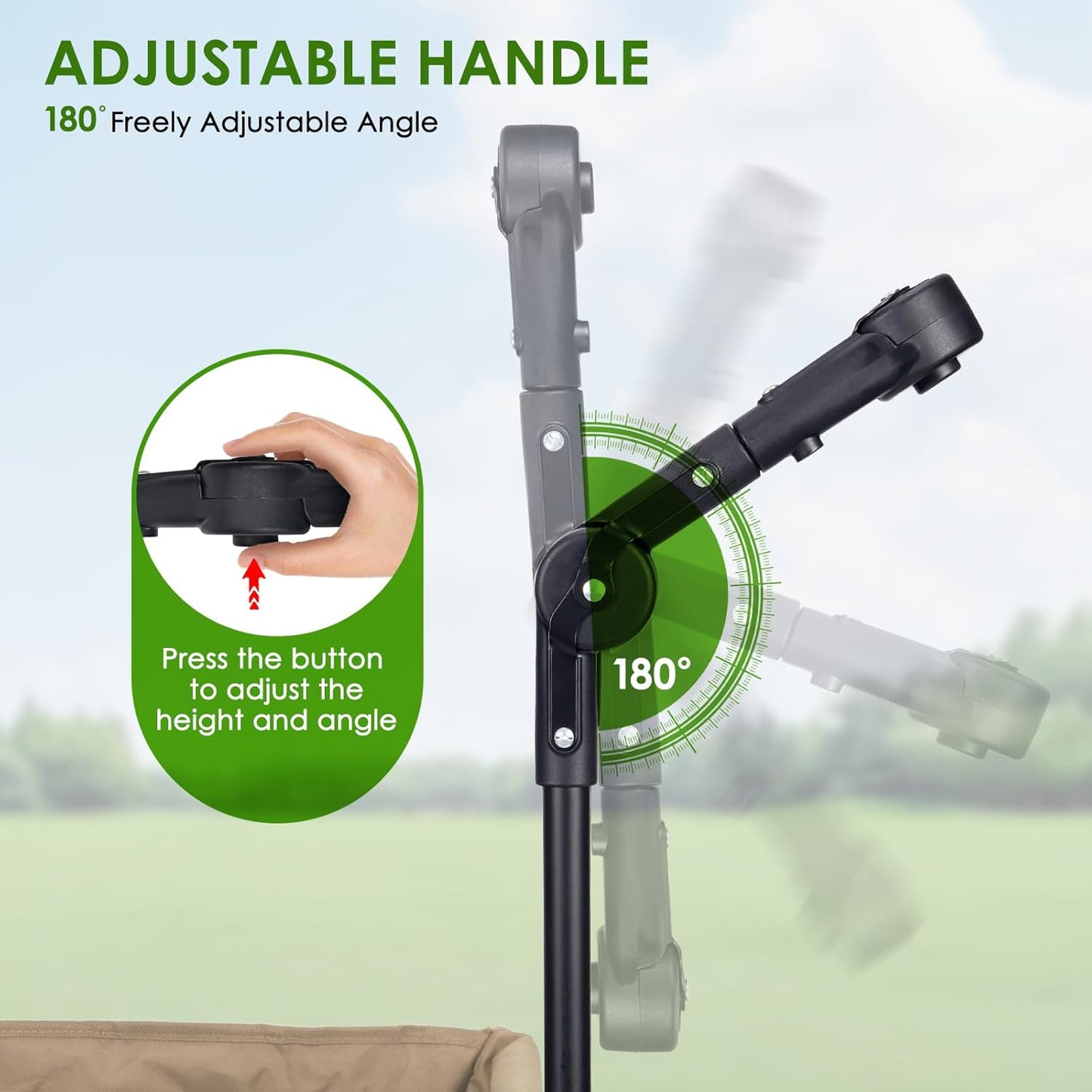 Adjustable Wagon Push Handle Attachment - Foldable Universal Push Pull Handle for Round/Square Frame Camping Wagons, Strollers, Beach Carts & Canopy Attachments with Stainless Steel Connectors