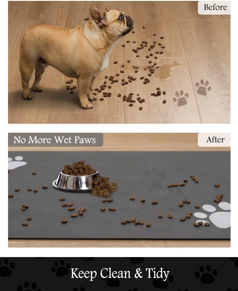 Pet Feeding Mat-Absorbent Dog Mat for Food and Water Bowl-No Stains Qu