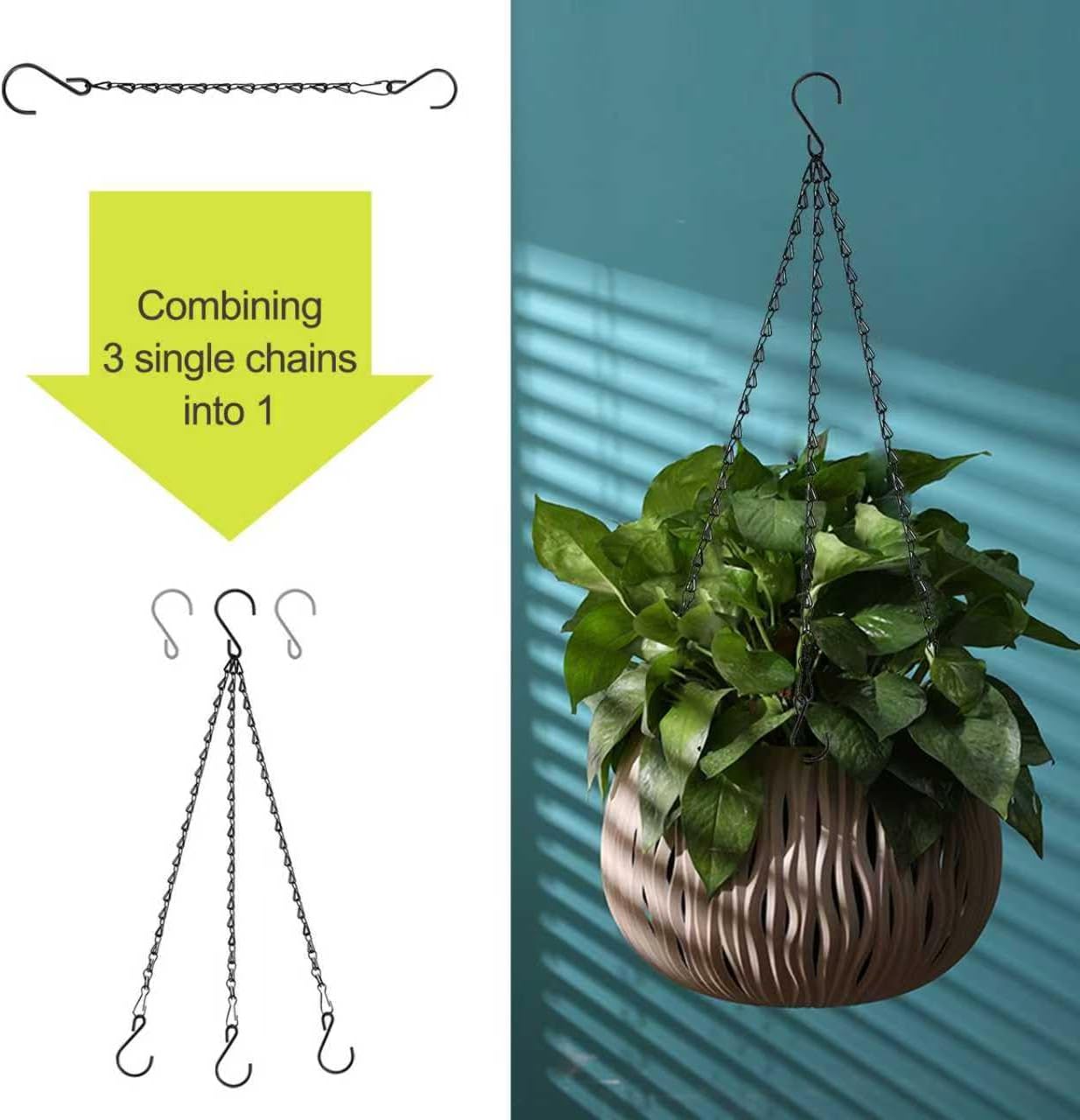 RIFNY 20 Inch Chain for Hanging Plants, Black Small Plant Chains for Hanging Baskets Kits with Hooks for Bird Feeders Planters Billboards Lanterns Wind Chimes Ornaments Outdoor Indoor Use (5 PCS)