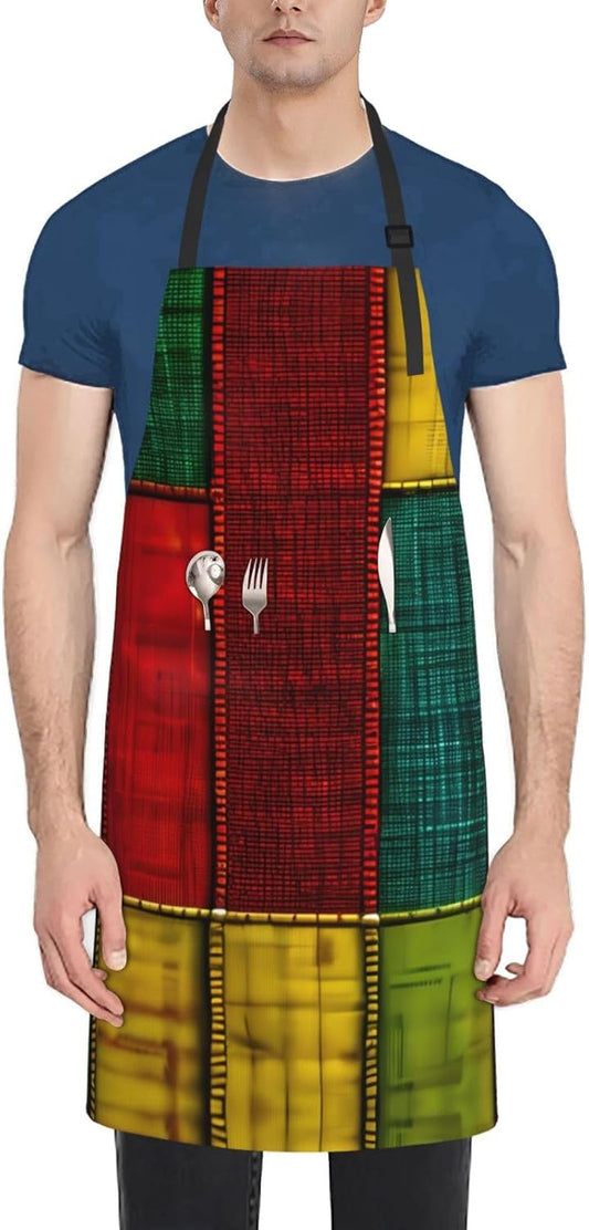 African Style Patchwork 1 print Waterproof chef's apron with pocket apron for kitchen cooking baking barbecue and gardening